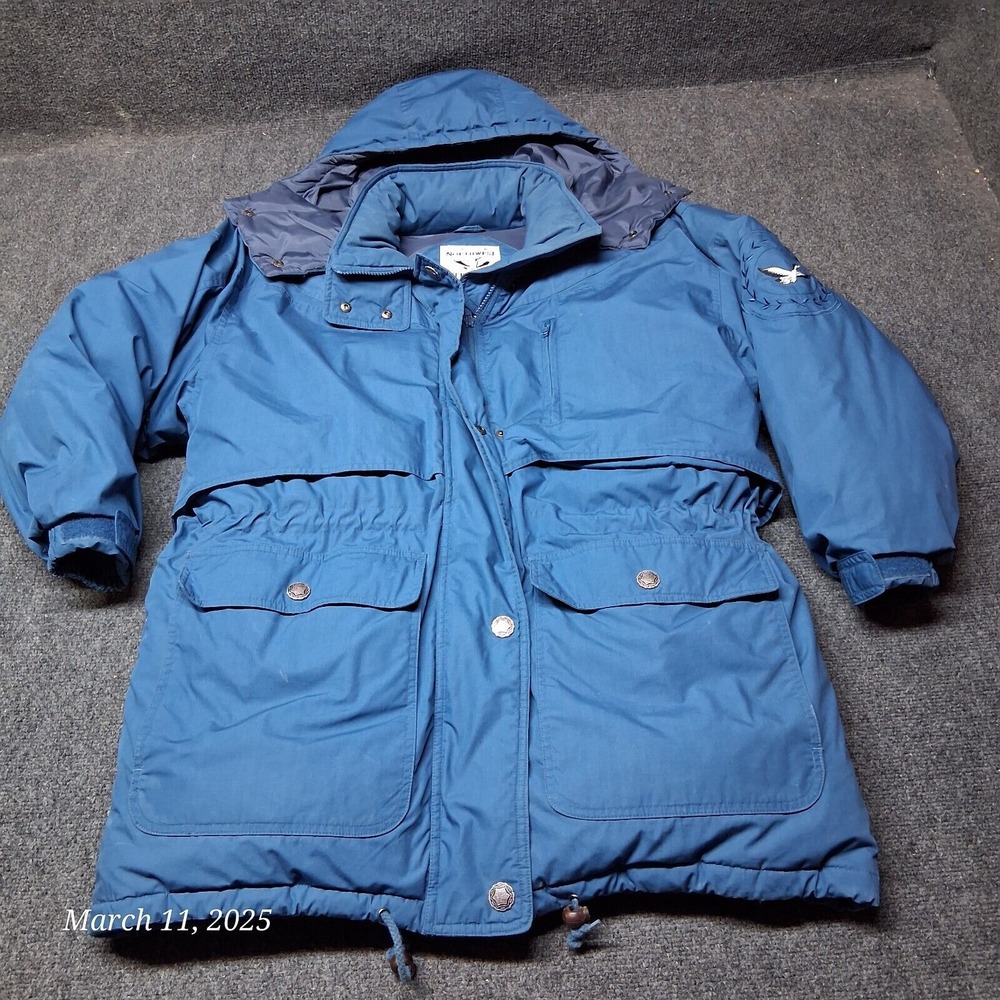 VTG Northwest Territory Down Puffer Jacket Women Size Medium Blue Hooded